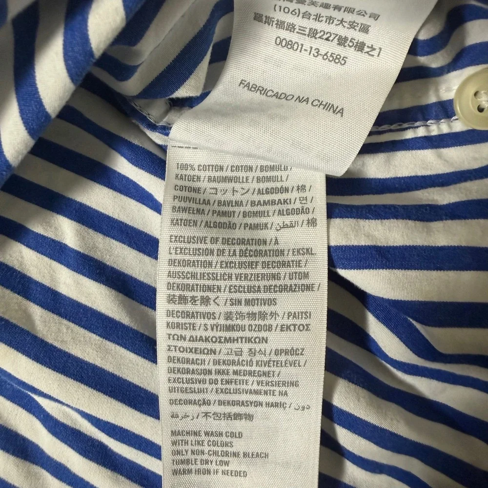 Abercrombie & Fitch Button Down Boys L Blue White Striped Muscle Fit Long Sleeve